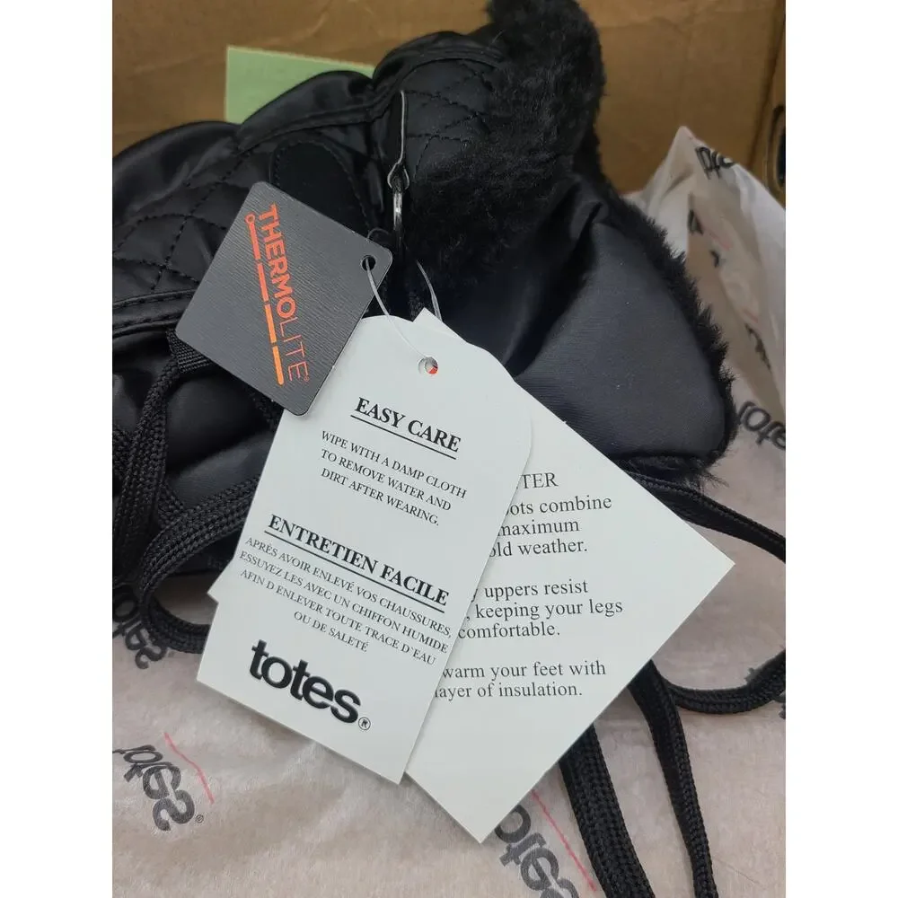 NEW Totes women's 9W wide Donna winter snow boots waterproof black quilted
